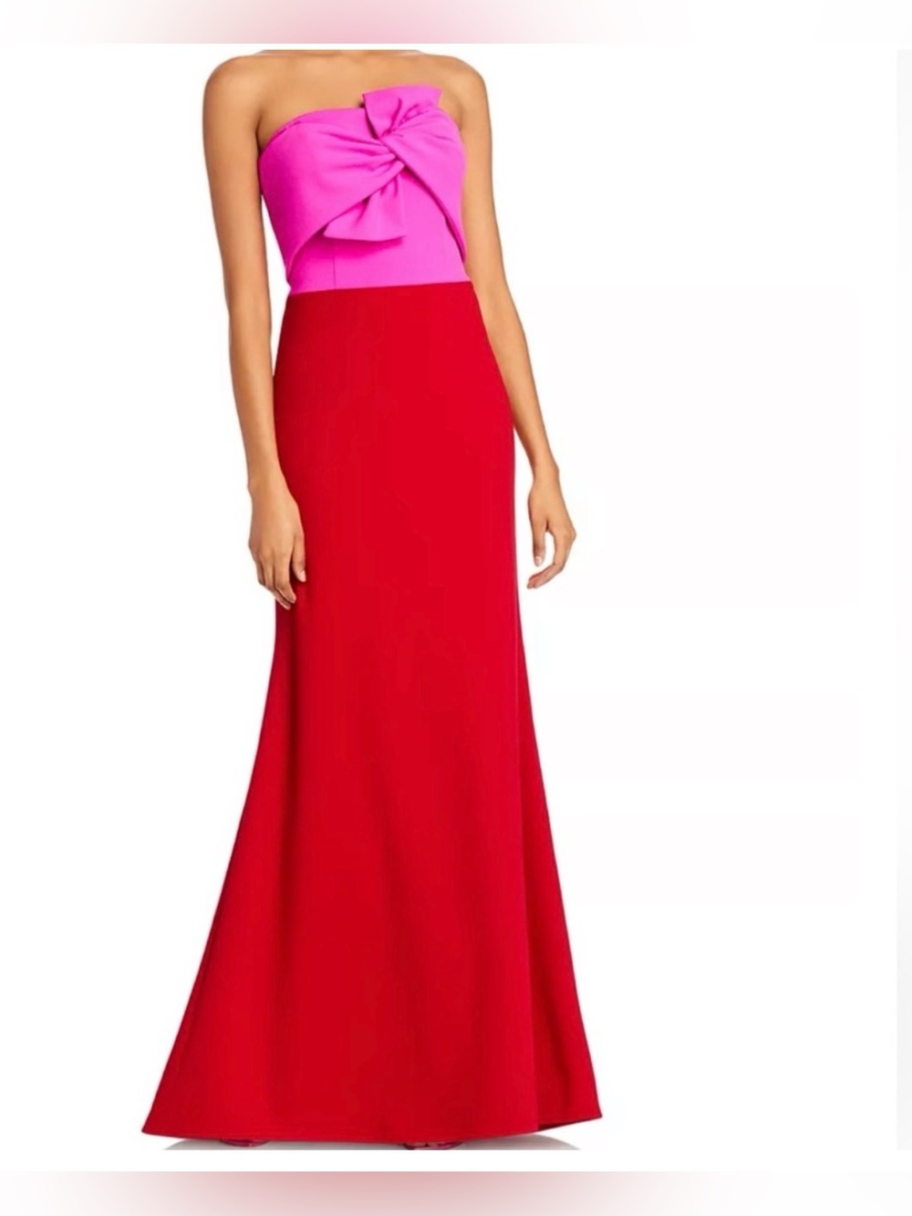 Strapless Colorblock bow front Gown in Hot Pink & Red dress size 8 NWT maxi